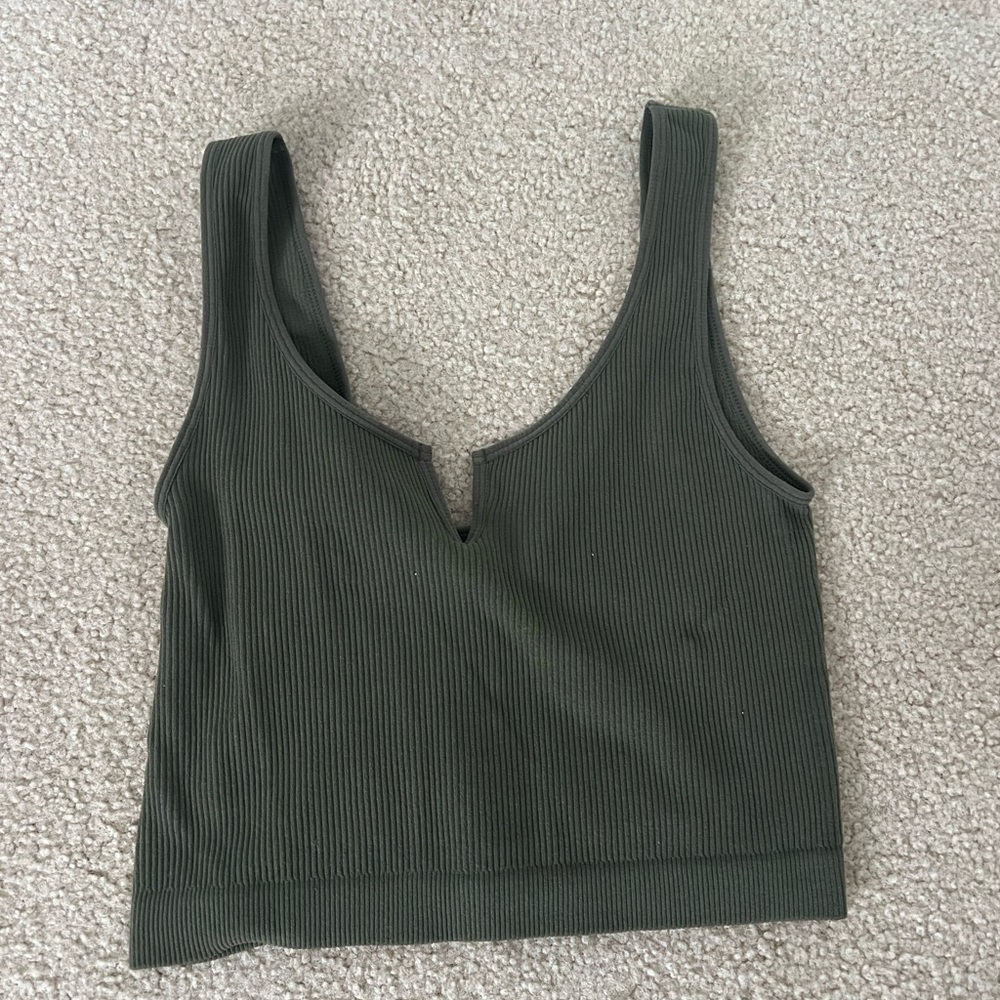 Olive Green Ribbed Women's Top